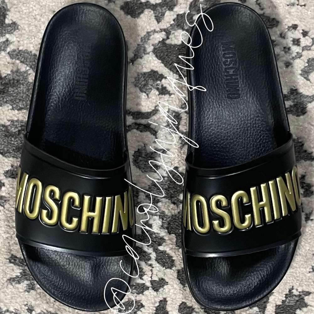 MOSCHINO Logo Embossed Pool Slide Sandals - Picture 3 of 7